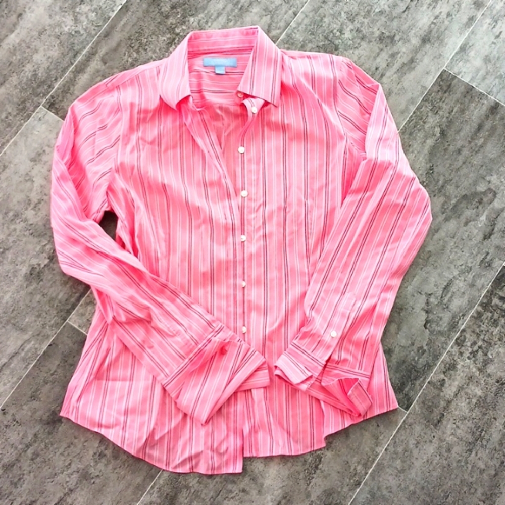 Denver Hayes pink striped women's shirt